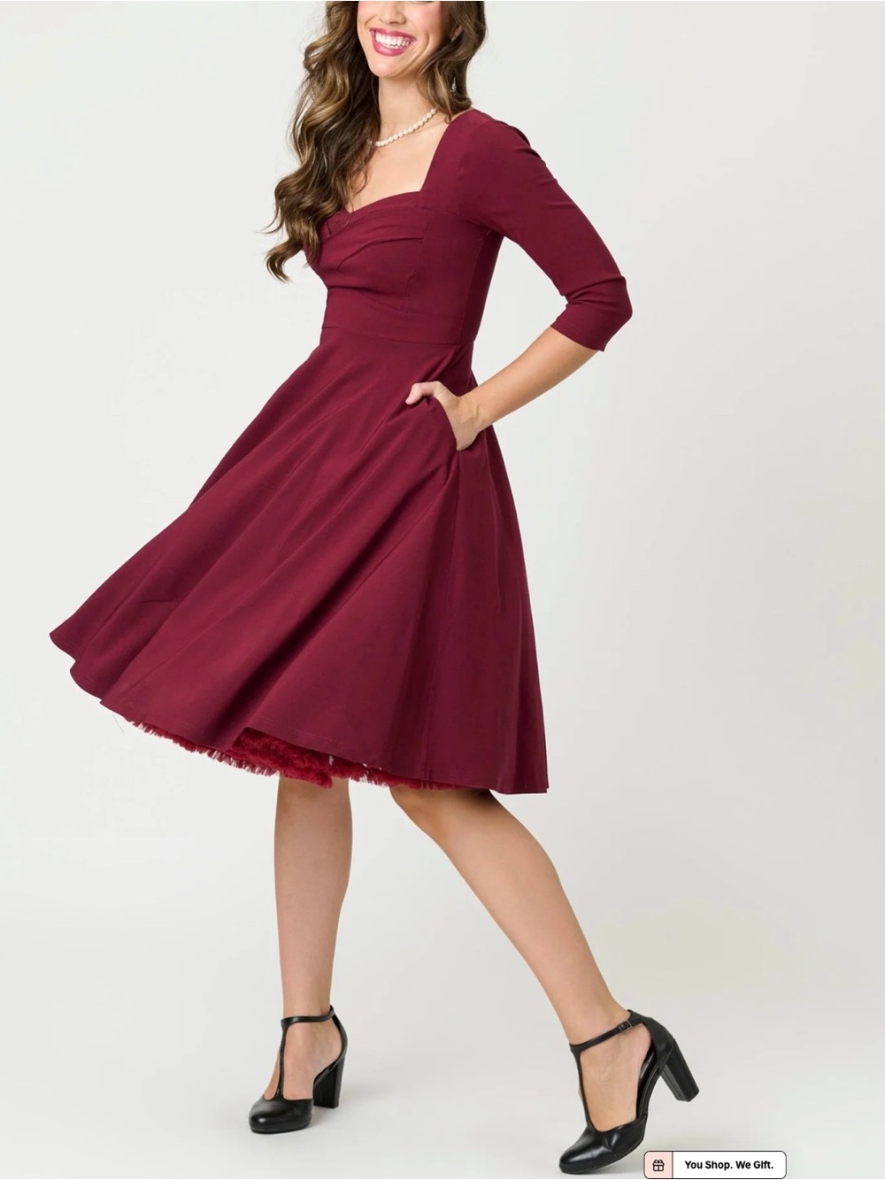 NWT Unique Vintage Burgundy Pleated Bust Swing Dress Rockabilly Pinup S red